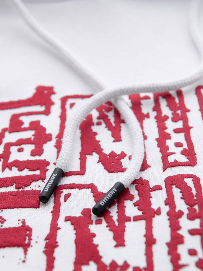 Vyriškas neperšlampamas džemperis su gobtuvu ir spauda - baltas V3 OM-SSPS-0158