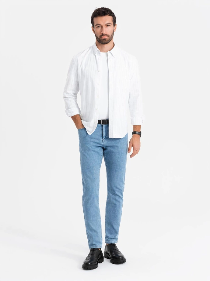 Blugi clasici SLIM FIT pentru bărbați cu elastan - albastru deschis V2 OM-PADP-0216
