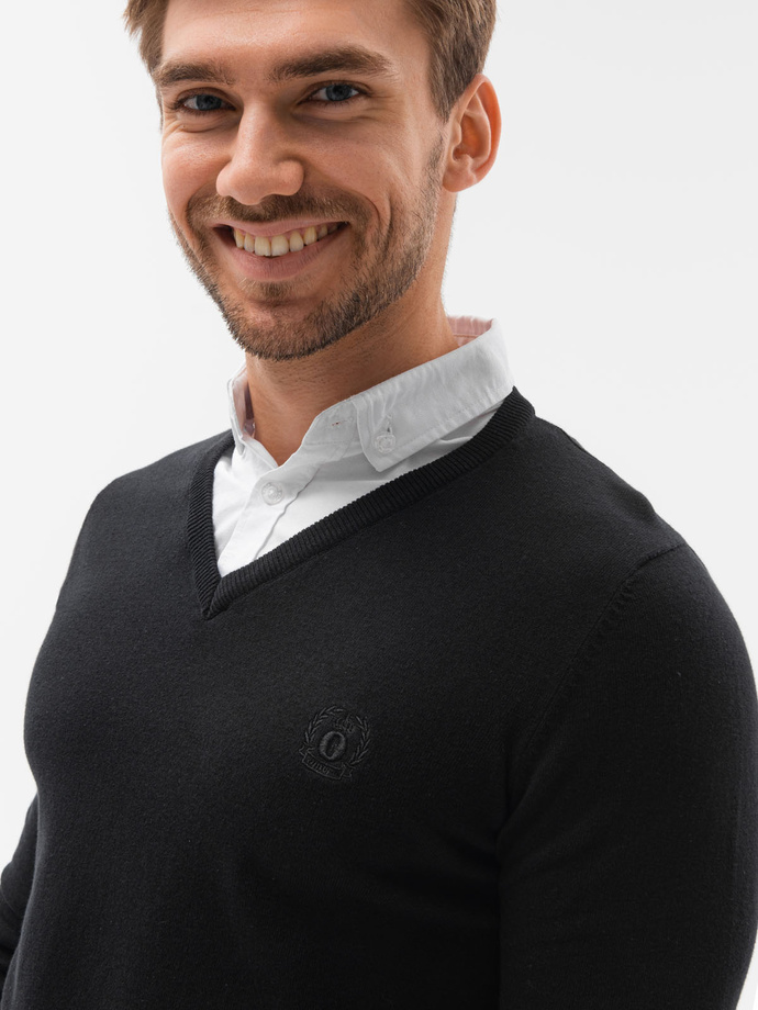 Men's sweater with white collar - black V1 E120