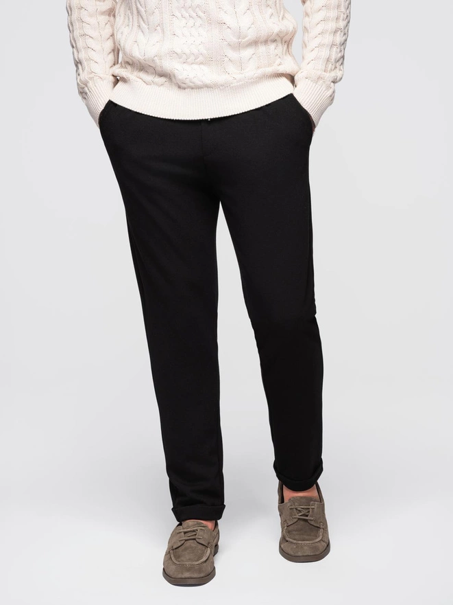 Pantaloni bărbătești din tricot pique cu talie reglabilă - negru V2 OM-PACP-0283