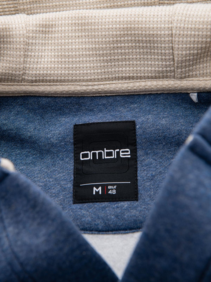 Men's button-down hooded sweatshirt - navy blue melange V1 OM-SSZP-0186