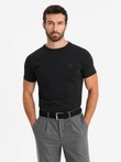 Vyriški SLIM FIT marškinėliai su elastanu ir spauda - juodi V1 OM-TSBC-0222