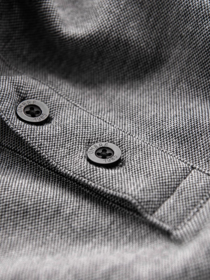 Polo bărbați melange cu mânecă lungă cu broderie - negru melange V1 OM-POLS-0129