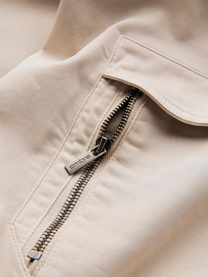 Pánské pletené tepláky s cargo kapsami - krémové V1 OM-PAJO-0199