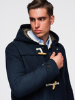 Men's wool and hooded duffle coat - navy blue V2 OM-COWC-0131