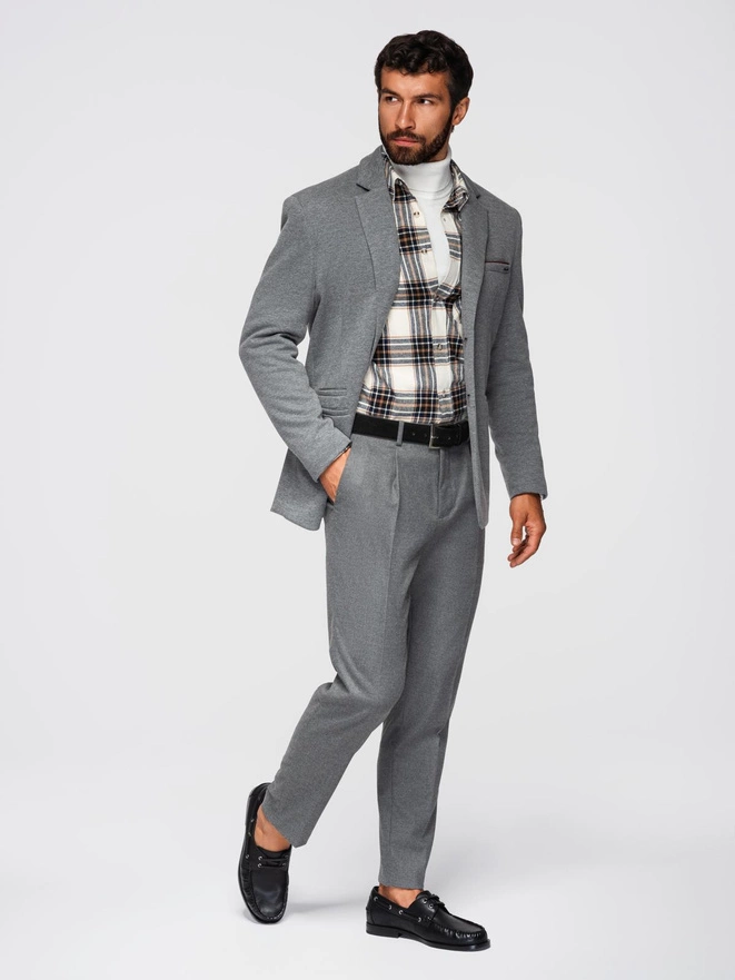 Blazer tricotat pentru bărbați - gri deschis V2 OM-BLZB-0100