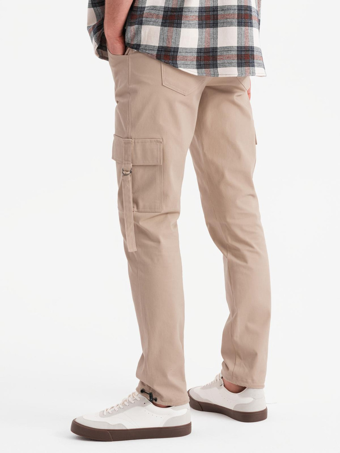 Men's STRAIGHT LEG cargo pants with striped pockets - sand V2 OM-PACG-0197