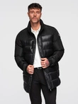 Men's quilted jacket with high collar and hood - black V1 OM-JALJ-0266