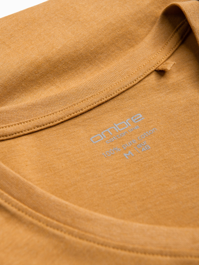 Tricou clasic din bumbac pentru bărbați BASIC, cu decolteu tip echipaj - muștar melange V19 OM-TSBS-0145