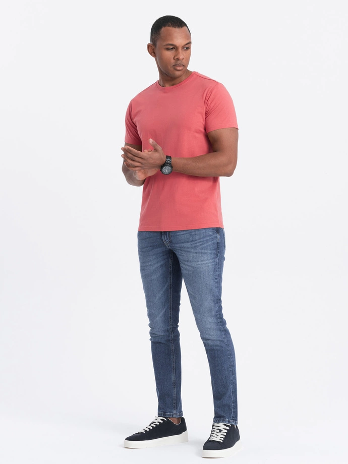 Tricou clasic din bumbac pentru bărbați BASIC - coral V17 OM-TSBS-0146