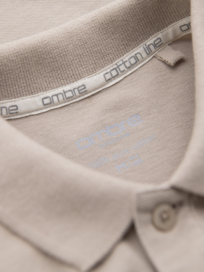 BASIC men's single color pique knit polo shirt - dark beige V5 OM-POBS-0100
