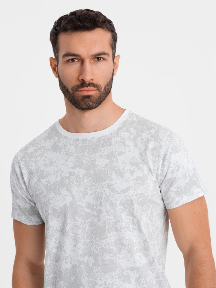 Tricou cu mânecă scurtă din bumbac cu model pentru bărbați - alb V1 OM-TSFP-0223