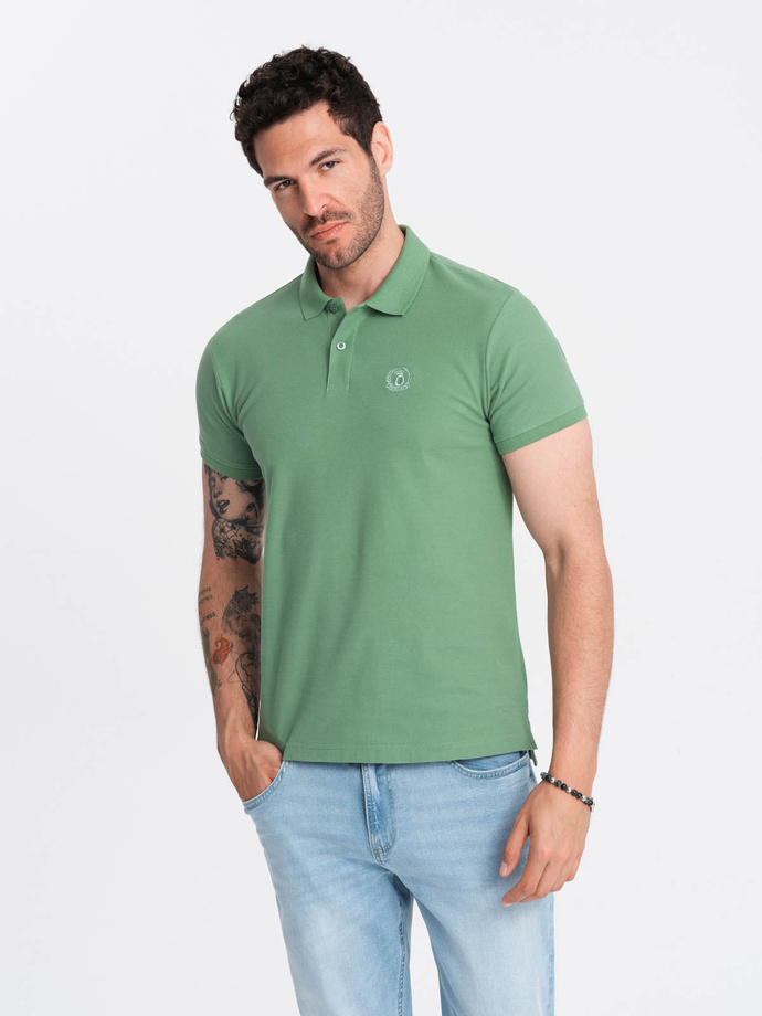 Men's BASIC single color pique knit polo shirt - green V11 OM-POBS-0100