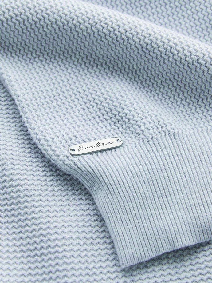 Pulover pentru bărbați din tricot structurat melange - albastru V2 OM-SWSW-0142