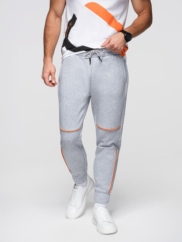 Pantaloni de trening pentru bărbați cu cusături contrastante - gri melange V3 OM-PASK-0145