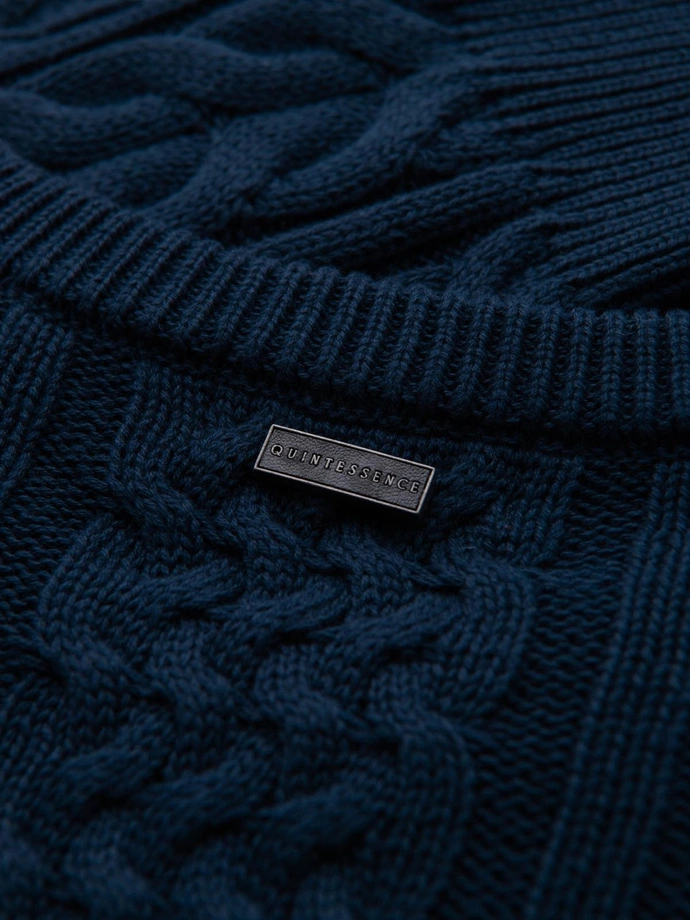 Men's elegant sweater with interesting weave - navy blue V5 OM-SWSW-0173