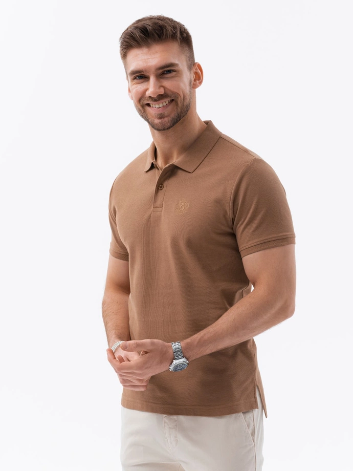 Tricou polo bărbătesc din tricot piqué - maro deschis V23 S1374