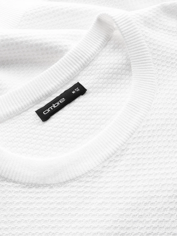 Men's RELAXED FIT knit sweater in diamond weave - broken white V1 OM-SWSW-0110