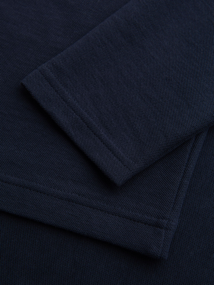 Vyriški BASIC marškinėliai ilgomis rankovėmis su polo apykakle - tamsiai mėlyni V3 OM-POBL-0114