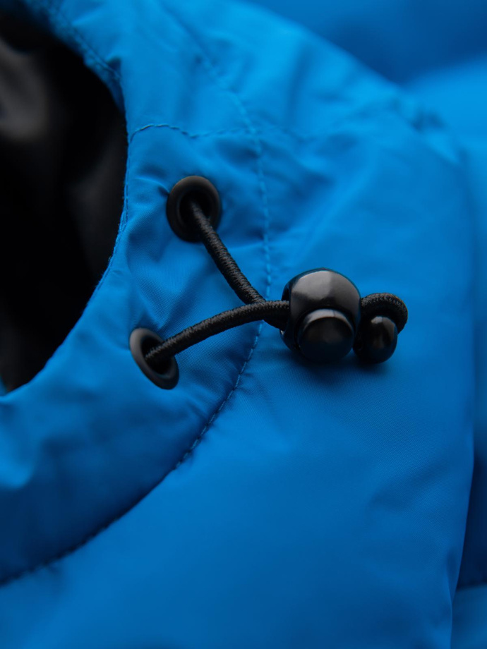 Warmed quilted men's jacket with raglan sleeves - blue V2 OM-JAHP-0302