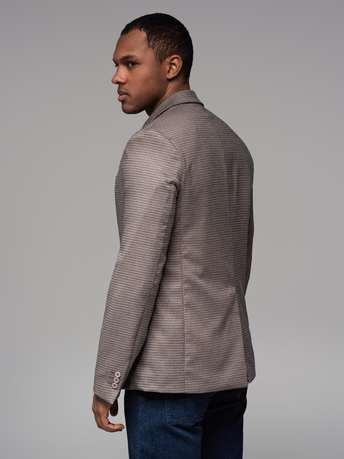 Men's casual blazer in delicate check - brown V1 OM-BLZB-0116