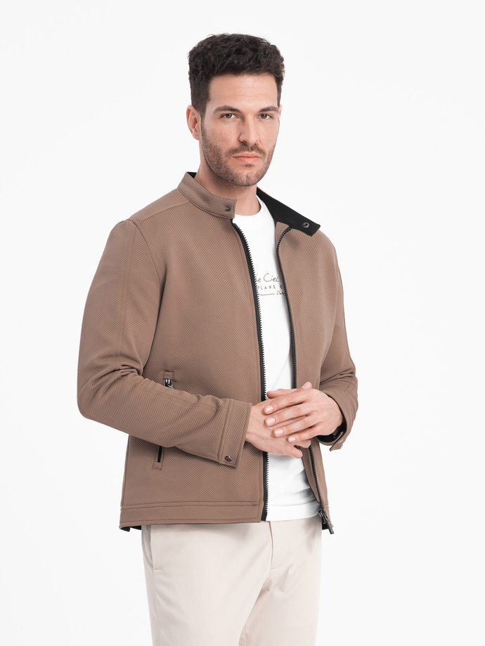 Men's BIKER jacket in structured fabric - light brown V4 OM-JANP-0138