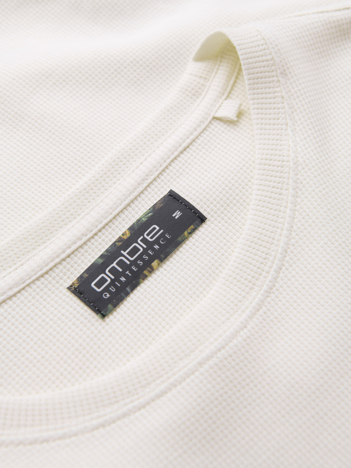 Men's waffle-textured T-shirt with round neckline - broken white V1 OM-TSCT-0197