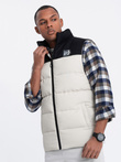 Men's contrast quilted sleeveless shirt - cream V1 OM-JAVJ-0161