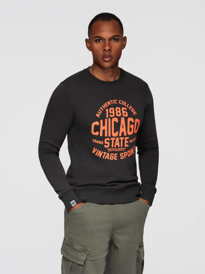 Men's collegiate print sweatshirt - dark brown V2 OM-SSPS-0154
