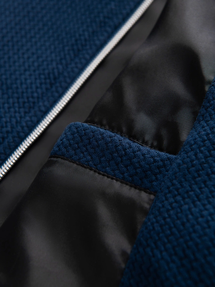 Structured men's biker jacket with stand-up collar - dark blue V1 OM-JANP-0229