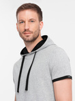 Tricou cu glugă din bumbac casual pentru bărbați - gri melange V8 OM-TSCT-22SS-001