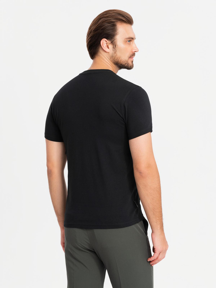 Tricou pentru bărbați SLIM FIT cu gât rotund și logo - negru V3 OM-TSCT-0220