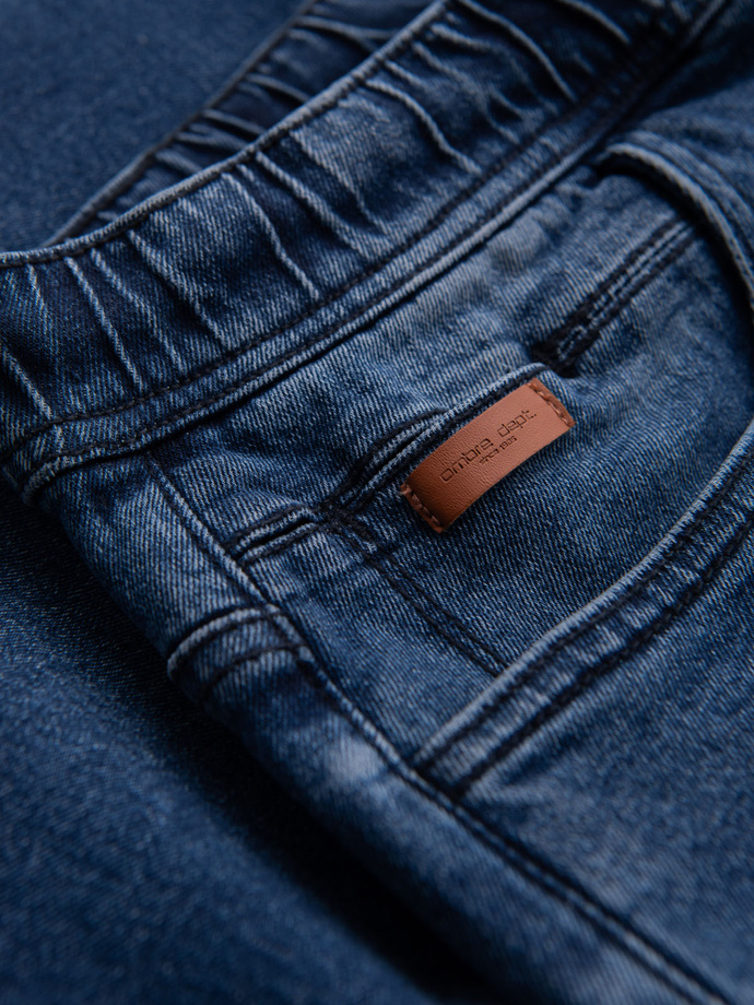 Men's shorts with elastic waistband and wash effect - blue V2 OM-SRDS-0192