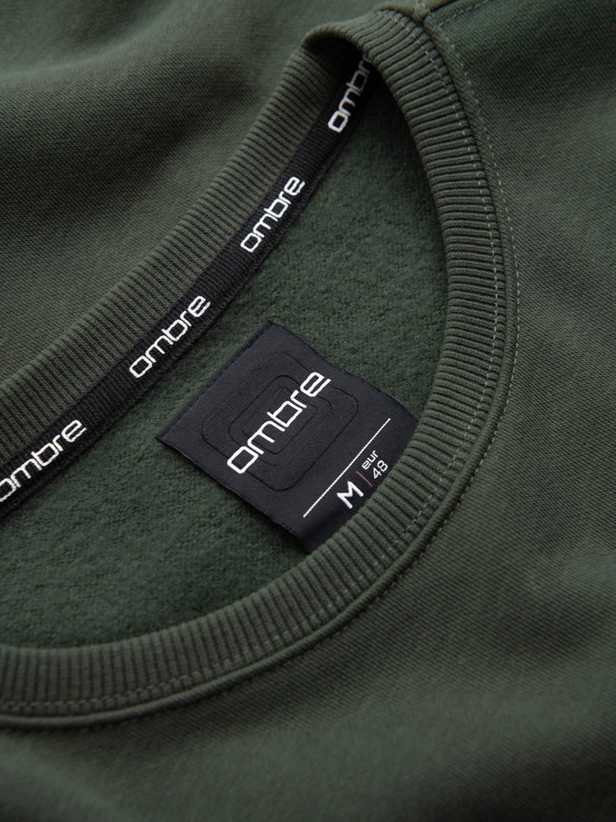 Men's non-stretch sweatshirt with metal pin - dark green V4 OM-SSNZ-0136