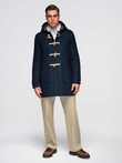 Men's wool and hooded duffle coat - navy blue V2 OM-COWC-0131