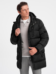 Pánská dlouhá zimní prošívaná bunda se saténovou úpravou - černá V3 OM-JALJ-0147
