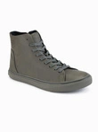 Men's high-top sneakers with matte texture and embossed logo - dark olive V2 OM-FOTH-0185
