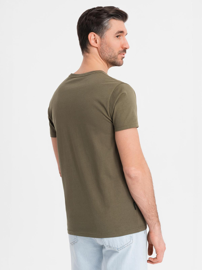 Men's BASIC classic cotton T-shirt with a serape neckline - dark olive V6 OM-TSBS-0237