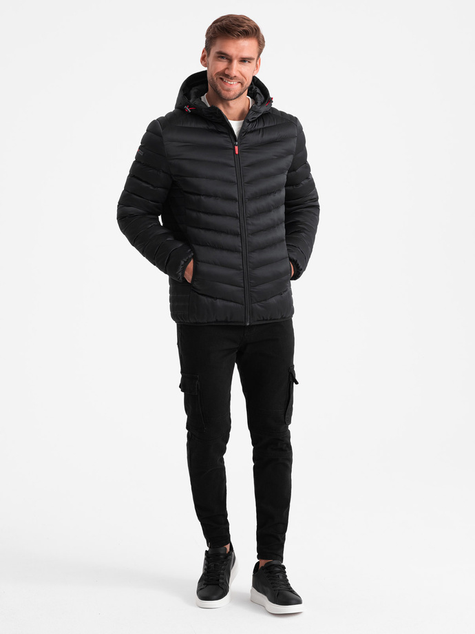 Lightly insulated quilted men's jacket with satin trim - black V2 OM-JALP-0180