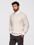 Elegantní pánský svetr se zajímavou vazbou - ecru V1 OM-SWSW-0173