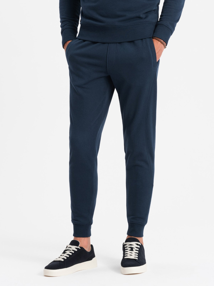 BASIC men's cotton sweatshirt set unbuttoned sweatshirt + joggers - navy blue V1 Z84