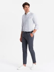 Vyriški REGULAR FIT balti dryžuoti marškiniai su kišenėmis - pilki V1 OM-SHOS-0171