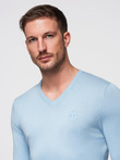 Elegant men's sweater with a v-neck - light blue V10 OM-SWBS-0107