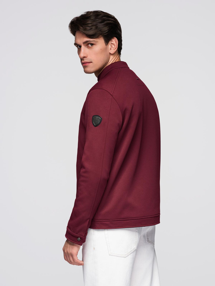 Men's structured fabric biker jacket - maroon V2 C642