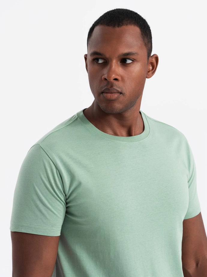 BASIC vyriškų medvilninių marškinių rinkinys su apvalia iškirpte - pilkai žali/balti/smėlio spalvos V14 OM-TSBS-0232