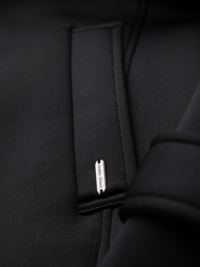 Pánsky minimalistický kabát strednej dĺžky s kapucňou - čierny V4 OM-COLC-0144