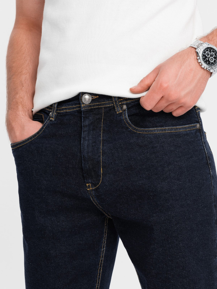 Pantaloni scurți bărbătești din denim cu picioare răsucite - albastru marin V1 OM-SRDS-0134