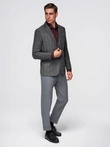 Elegant men's plaid blazer with wool blend - grey V1 OM-BLZB-0137