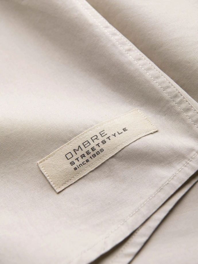 Pánská košile s krátkým rukávem a kubánským límcem - krémová V7 OM-SHSS-0168