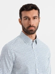 Vyriški SLIM FIT marškiniai su smulkiu raštu - balti V2 OM-SHCS-0140